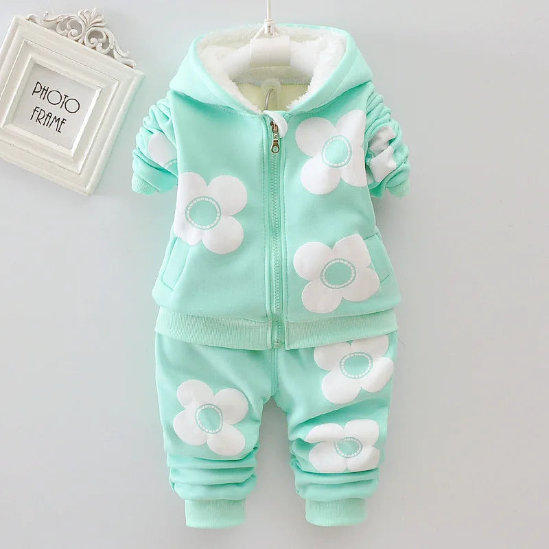 1 2 3 4 5 Jahre Winter Baby Mädchen Kleidung Sets Blumen halten warm verdicken Jacke und Hose kleine Prinzessin passt Kinder kleidung