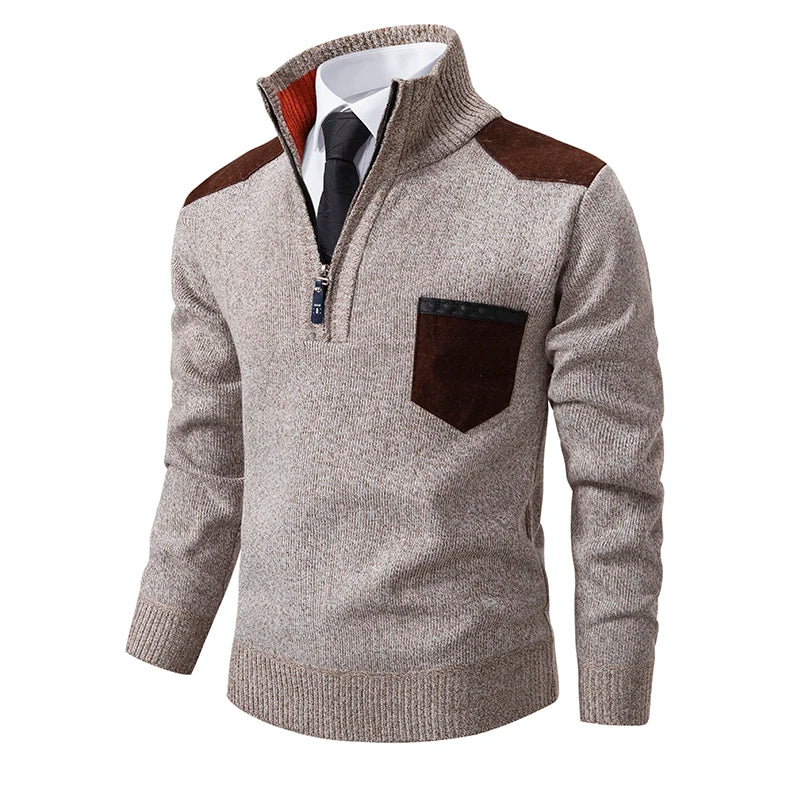 Herbst Winter Herren Strick pullover halber Reiß verschluss Pullover Herren Mode Slim Fit Stehkragen warme lässige Strick pullover