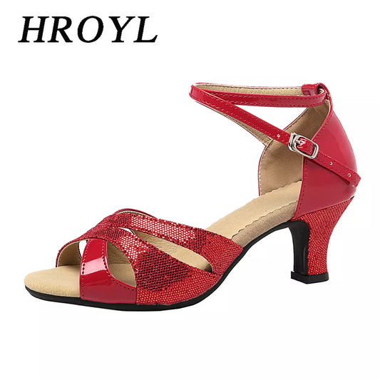 HROYL Dance Shoes for Women Latin Ballroom Salsa Tango Dancing Shoes Elegant Social Sandals for Girls 3CM 5CM Heels Dropshipping