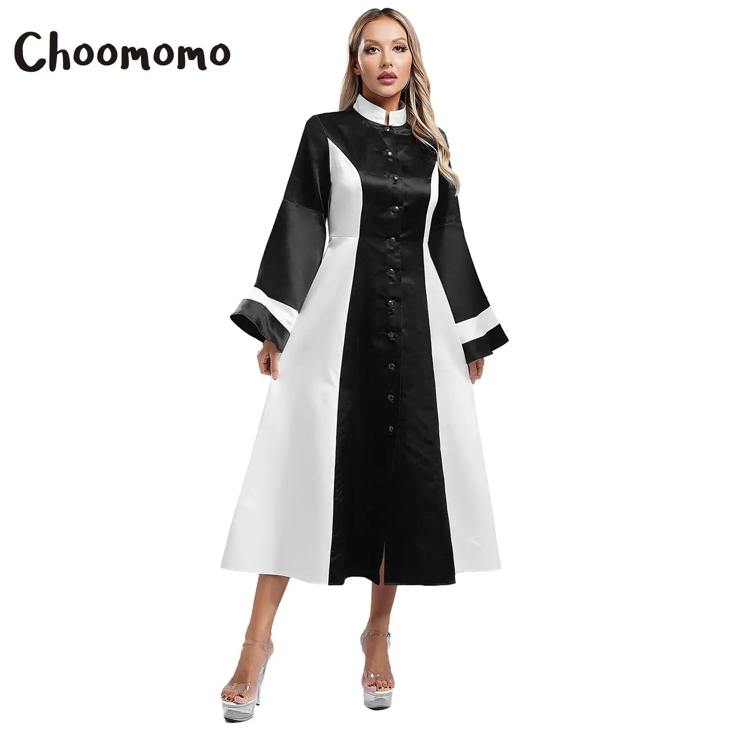 Mittelalterliches Klerus-Kleid für Damen, lange ausgestellte Ärmel, elegante Kirchenrobe, Pastor, Chor, christliches Kleid, Halloween-Cosplay-Kostüme