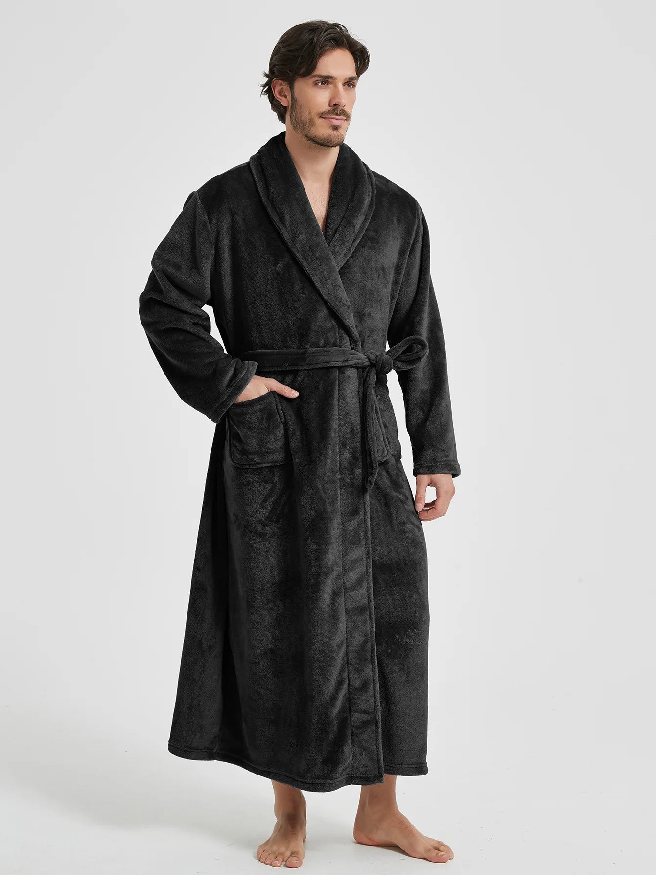 Männer Winter Nachtwäsche warme Flanell Kimono Bademantel Kleid mittellange Nachtwäsche männlich Herbst zu Hause Kleidung Lounge wear verdicken Nachthemd