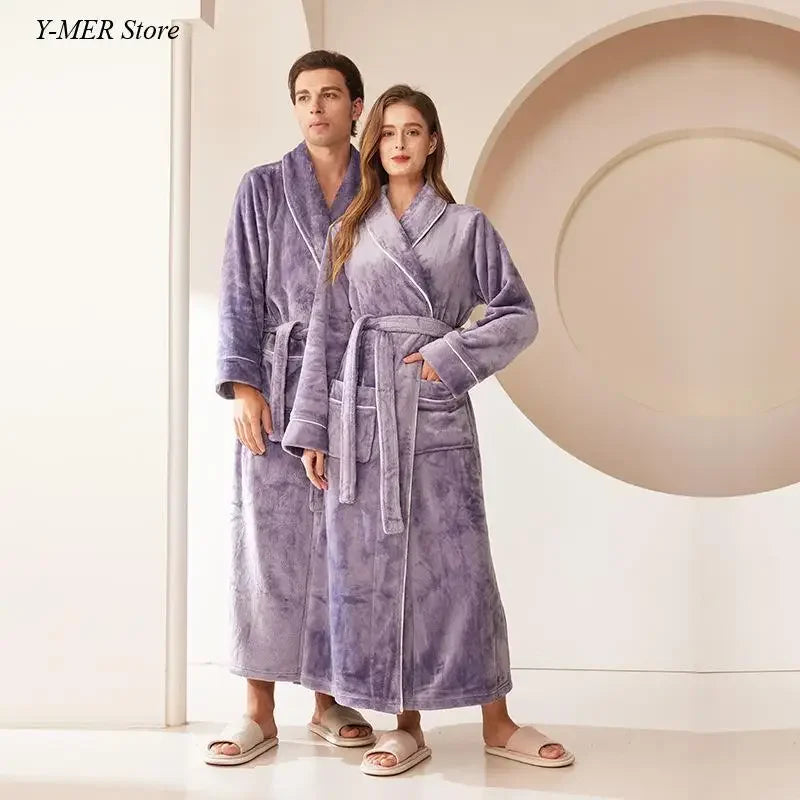 Frauen Große Größe 3Xl Kimono mit Tasche Herbst Winter Neue Bademantel Kleid Lose Homewear Lose Nachtwäsche Verdicken Flanell Loungewear