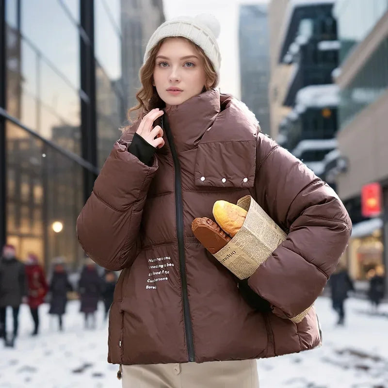 2024 neue Winter Modische Abgeschnitten Unten Baumwolle gefütterte Jacke Für Frauen Stil Puffer Mantel Verdickt Warme Lose-fit mit Kapuze Parkas