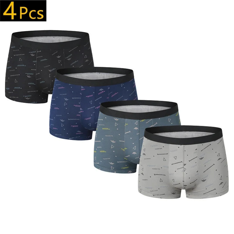 4 teile/los M-XXXL Mode Männer Höschen bedruckte Unterhose atmungsaktiv plus Größe männliche Boxer Calzoncillo Hombre heiße kurze Para Hombres