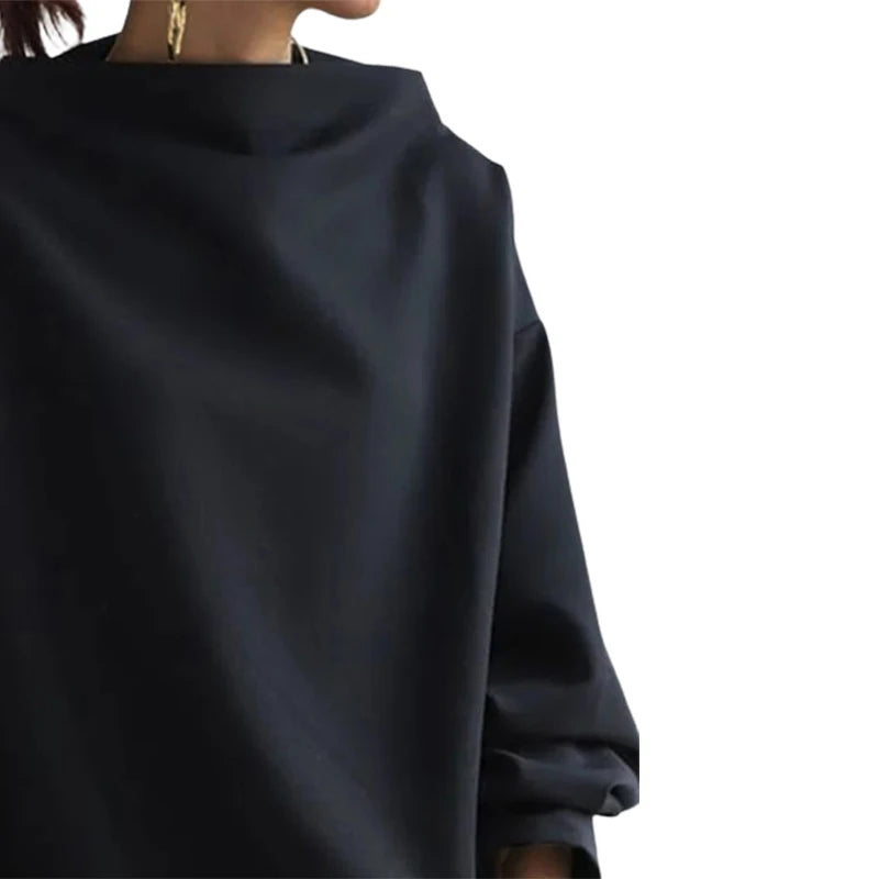 Yeezzi Frühling Weibliche Tops Mode Lässig Einfarbig High-Neck Long Sleeves Baumwolle Schwarz Shirts Für Frauen 2023