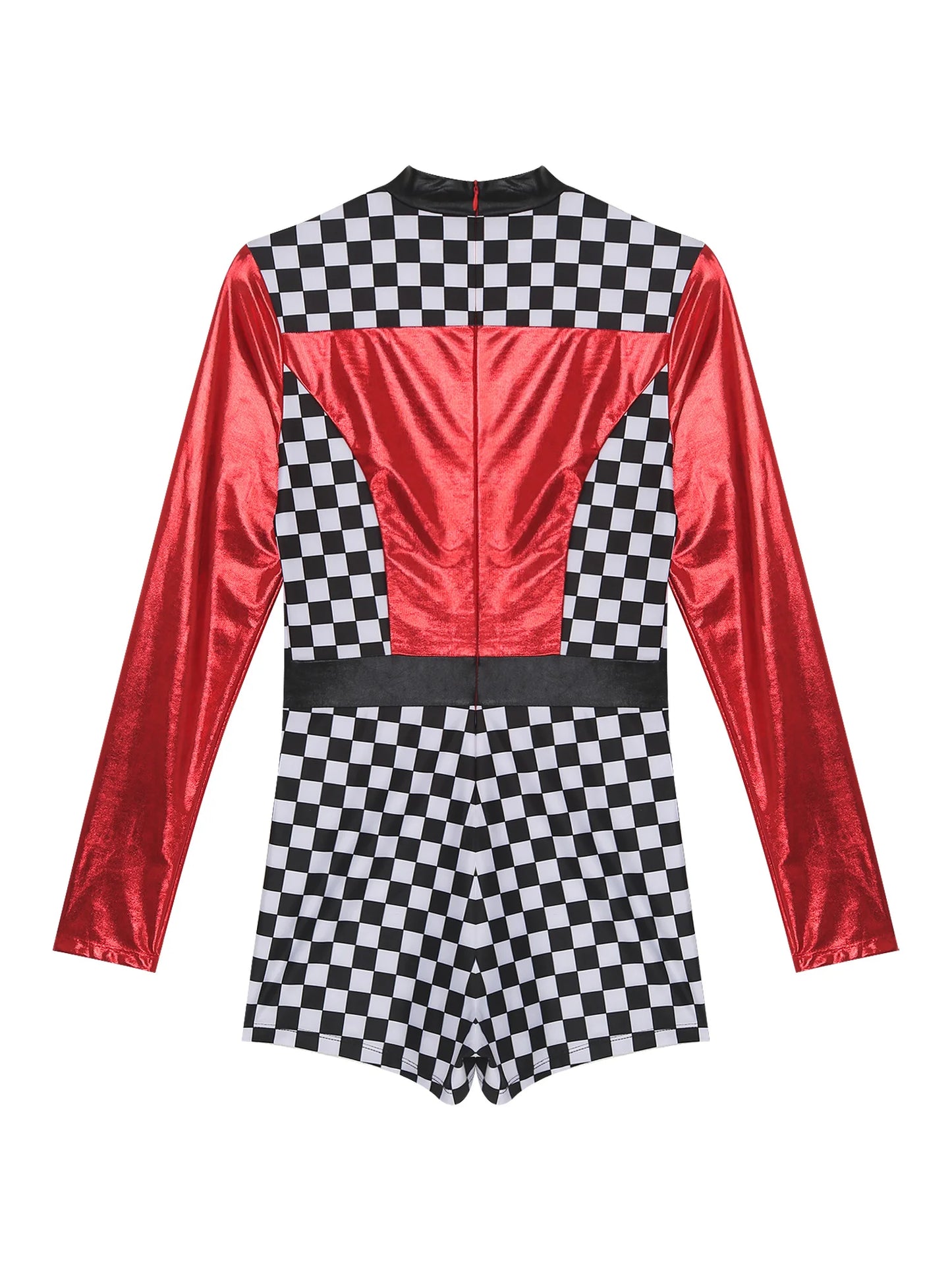 Womens Speed Car Driver Kostüm Halloween Racer Pullover Langarm Metallic Bodysuit Overall Cosplay Party Kostüm