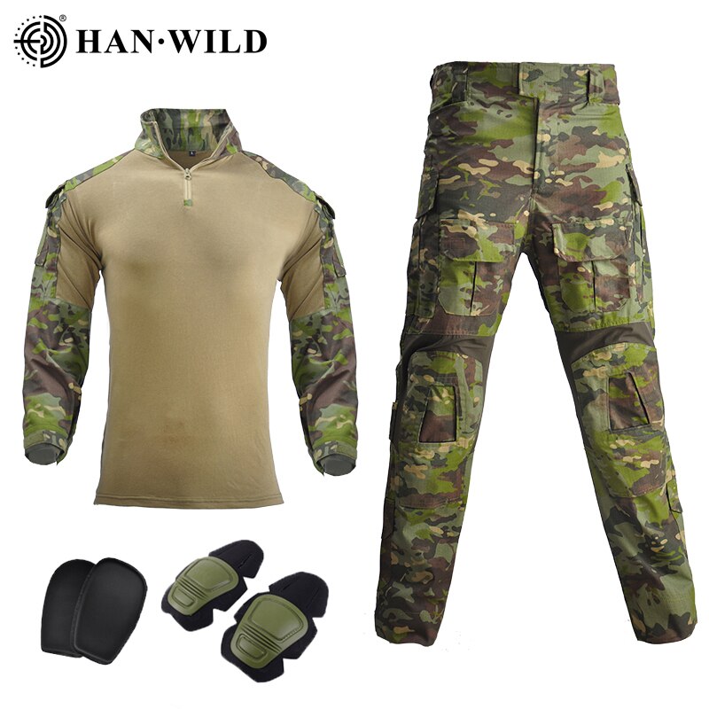 HAN WILD Tactical Suit G3 Combat Set Shirt & Pants with Free Knee Pads Update Version Camouflage Airsoft Military Army Uniform