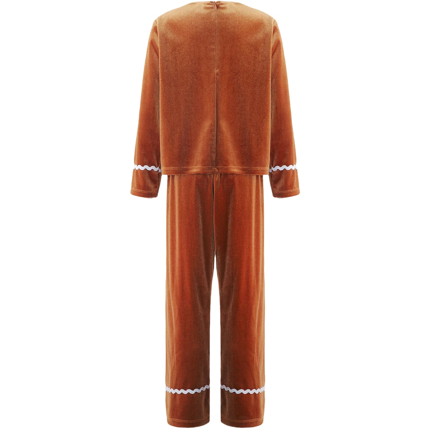 Girls Christmas Gingerbread Man Costume Velvet Long SleeveTop with Pants for Xmas Holiday Cookie Cosplay Dress Up Party