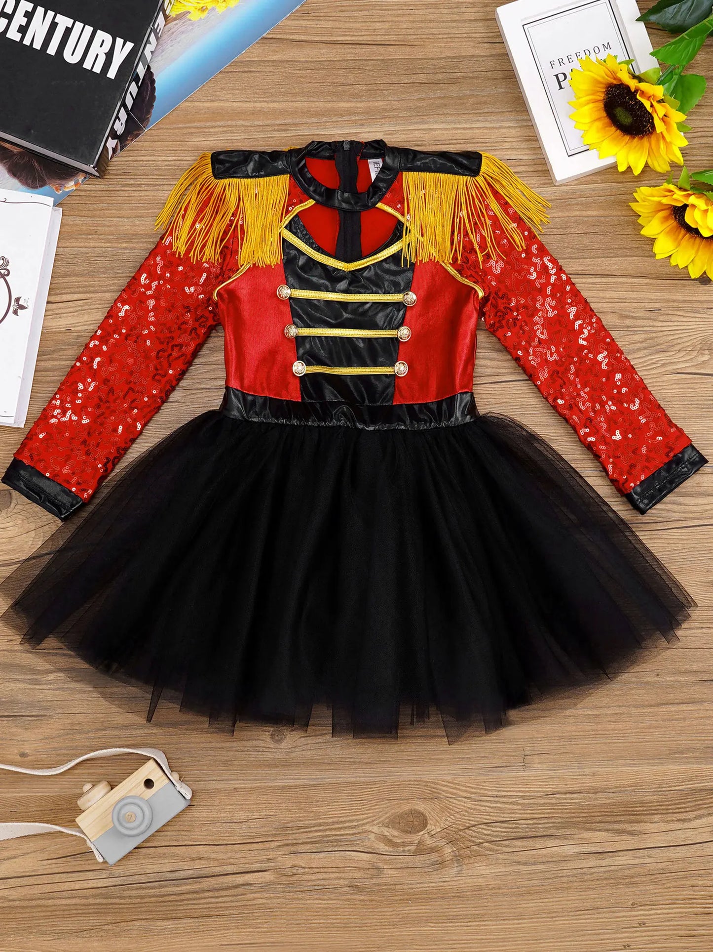 Kinder Mädchen Zirkus Ring master Kostüm Halloween Showman Löwe Tamer Pailletten Tutu Kleid Trikot für Weihnachten Bühnen performance