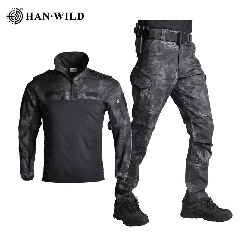 HAN WILD Casual Commute Suit Men Clothing Military Uniform Tactical Shirt Combat Pants Camouflage Shirts Cargo Pants Set