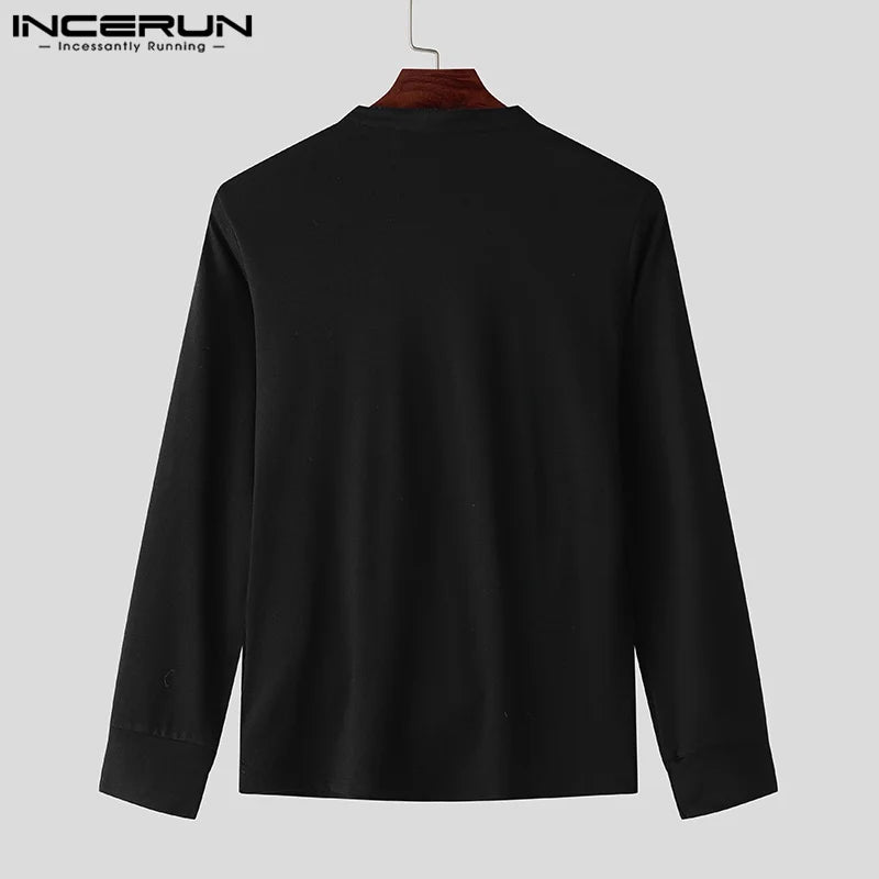 INCERUN Tops 2024, amerikanischer Stil, Herrenmode, Dekonstruktion, Spleißen, Hemden, lässige Streetwear, solide, langärmelige Reversbluse