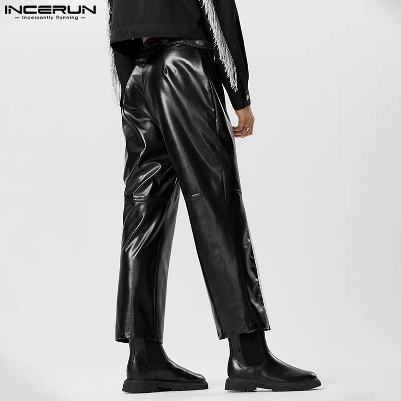 INCERUN Men Pants PU Leather Patchwork Zipper Loose Joggers Fashion Trousers Men Streetwear Pockets 2024 Casual Pantalon S-5XL