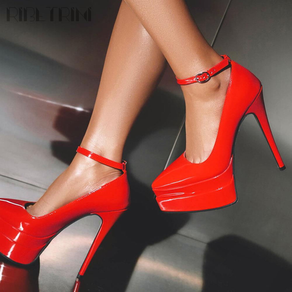 New Women Pumps Buckle Pointed Spike High Heels Double Platform Shoes