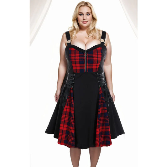 Ros gal Plus Size Kleider schnüren Plaid Color block halben Reiß verschluss fit und Flare Kleid Frauen Sommer ärmelloses Patchwork Kleid 5xl