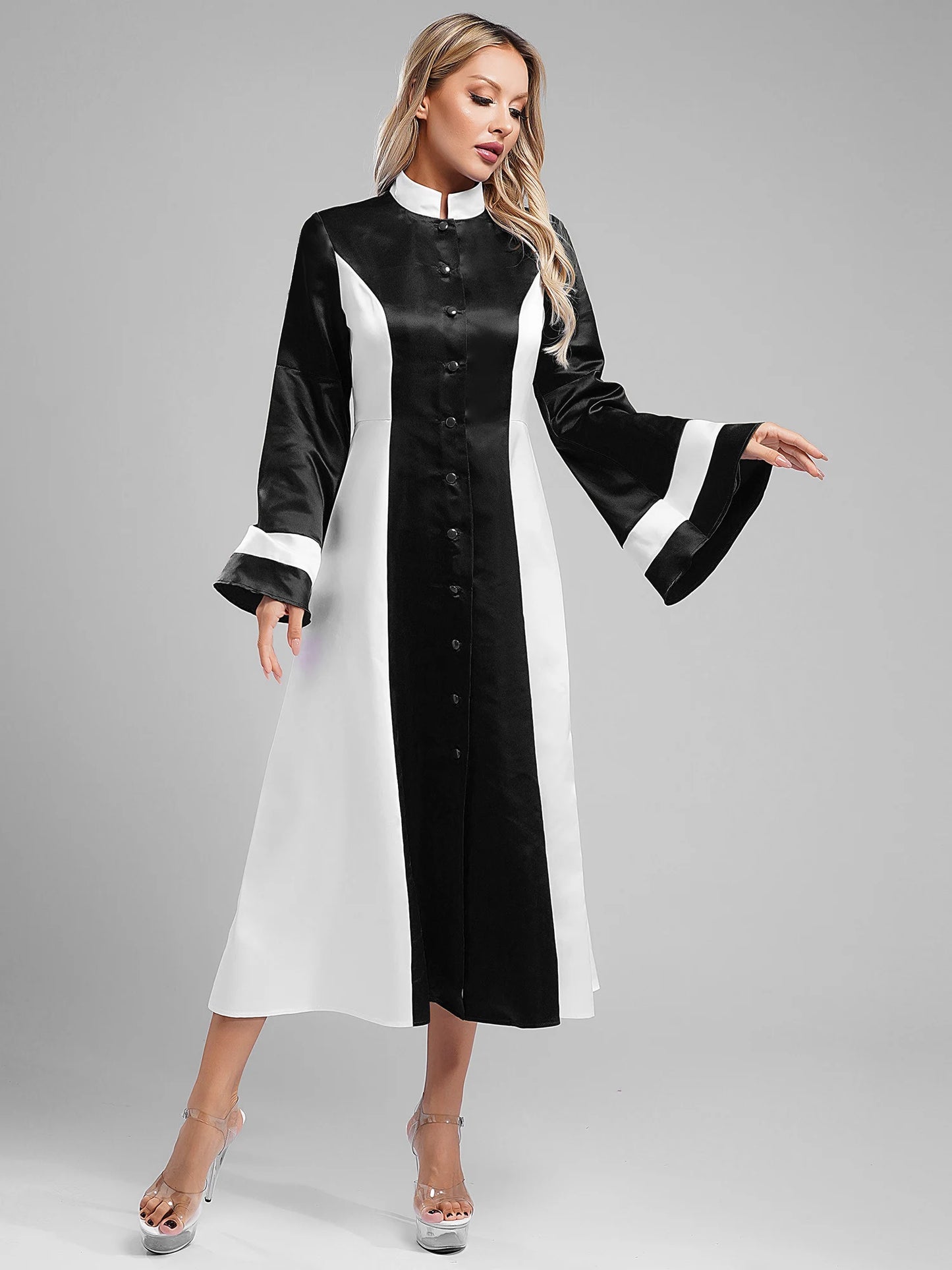 Mittelalterliches Klerus-Kleid für Damen, lange ausgestellte Ärmel, elegante Kirchenrobe, Pastor, Chor, christliches Kleid, Halloween-Cosplay-Kostüme