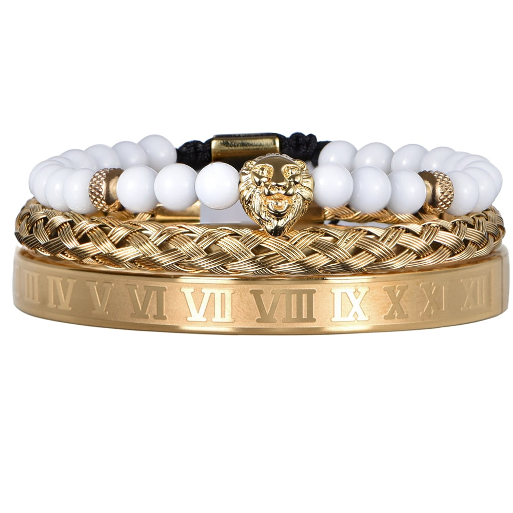 Luxury Set Crown Charm Gold Color Skull Bracelet Stainless Steel  Men White Enamel Roman Number Bangles Europe Fashion Jewelry