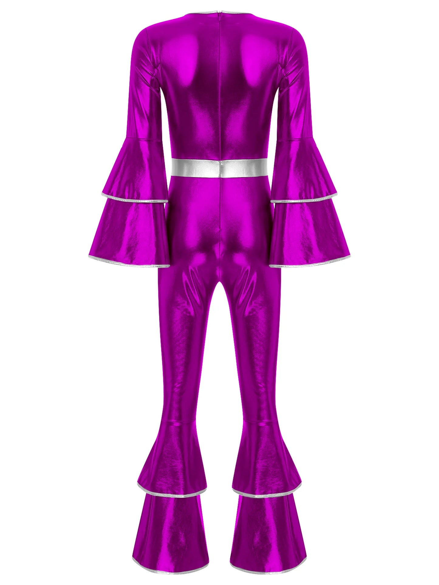 Damen Disco Kostüme sexy glänzend metallisch Retro Tanz Overall 70er 80er Jahre Hippie-Thema Party Halloween Cosplay Kostüm