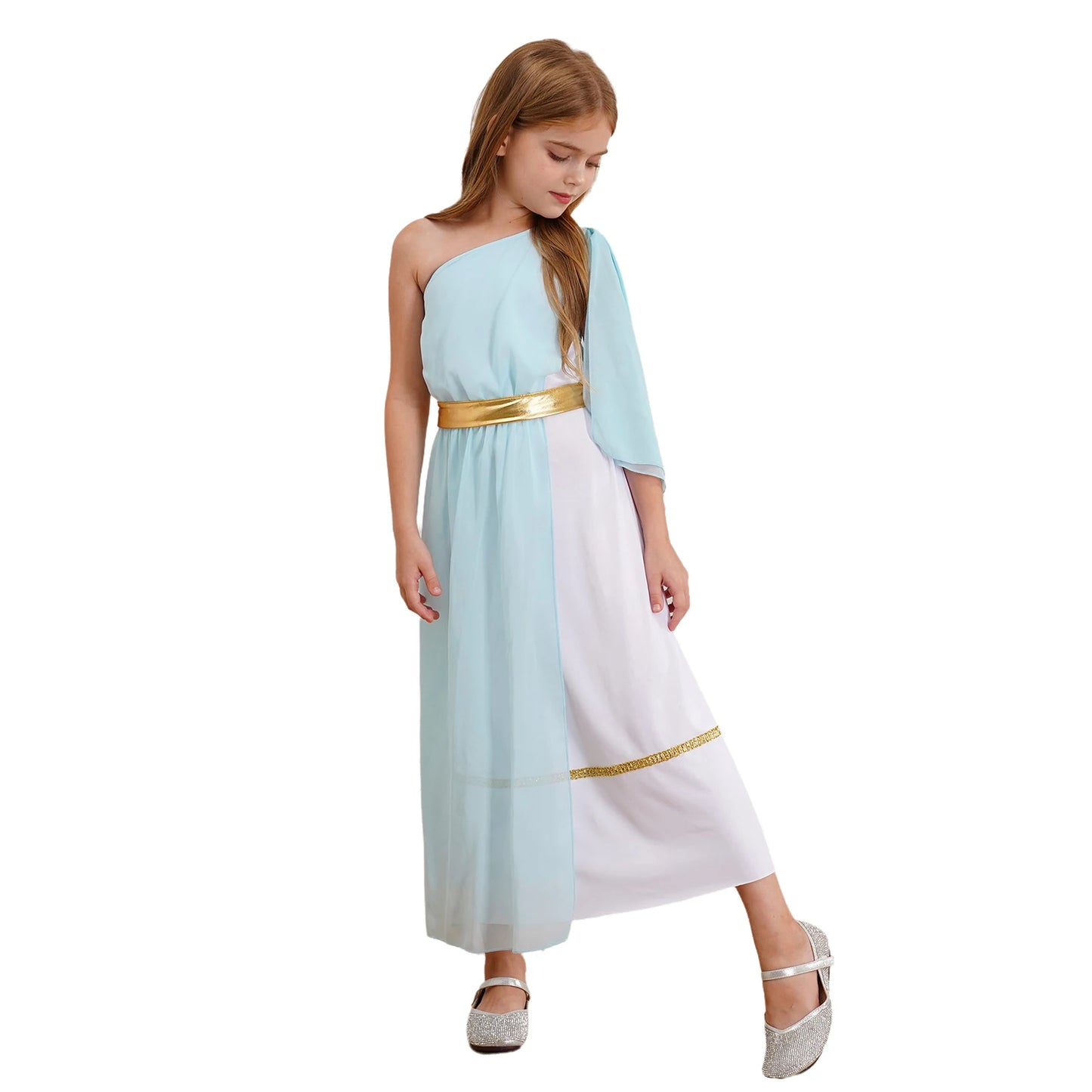 Kids Girls Greek Princess Costume Ancient Roman Empress Tulle Long Maxi Dresses Halloween Toga God Nobility Cosplay Dress Up