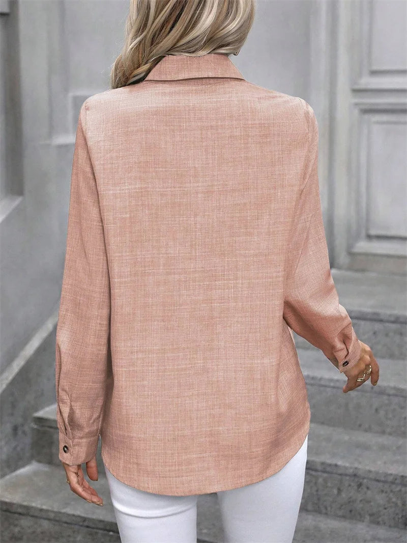 Frühling Herbst Casual Einfarbig Shirt Frauen Komfortable Pendler Langarm Bluse Elegante Weibliche einreiher Strickjacke Top