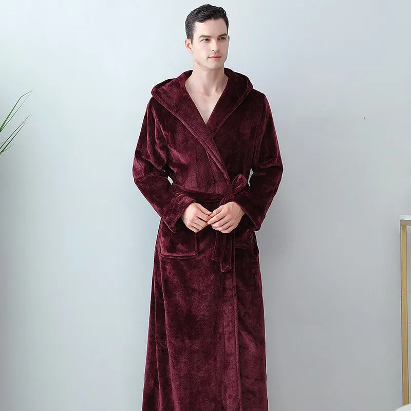 Herren Winter Bademantel Mit Kapuze Roben Lange Nachtwäsche Warme Plüsch Schal Dusche Robe Nacht Kleid Homewear Pyjama Mann Kleidung für Schlaf