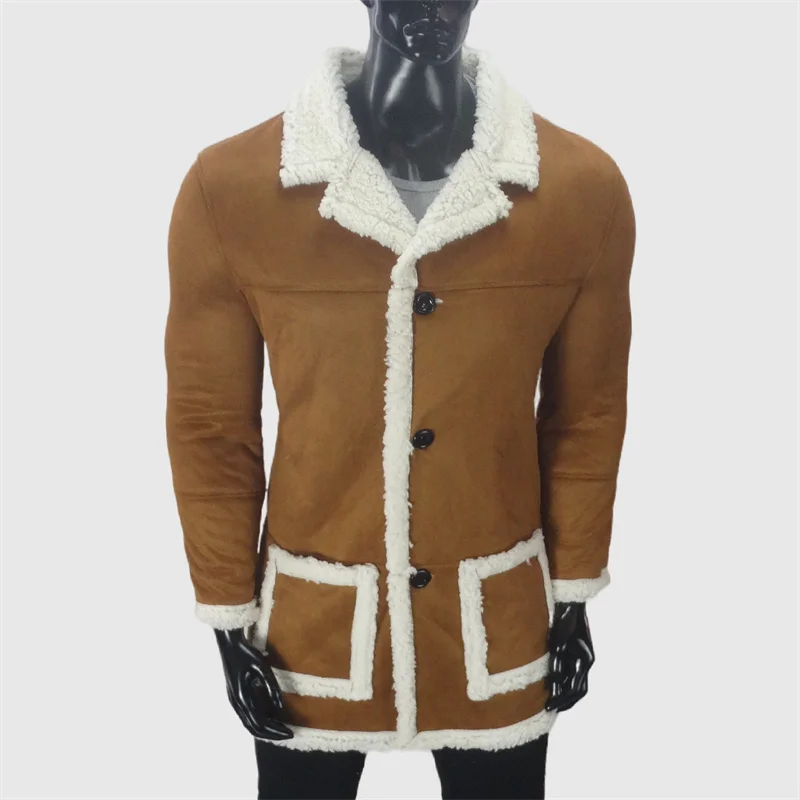 Verdickte männer Fleece Jacke Winter Warme Mantel Künstliche Wolle Casual Oberbekleidung Gedreht Pelz Kragen Große Größe Männliche Kleidung S-5XL