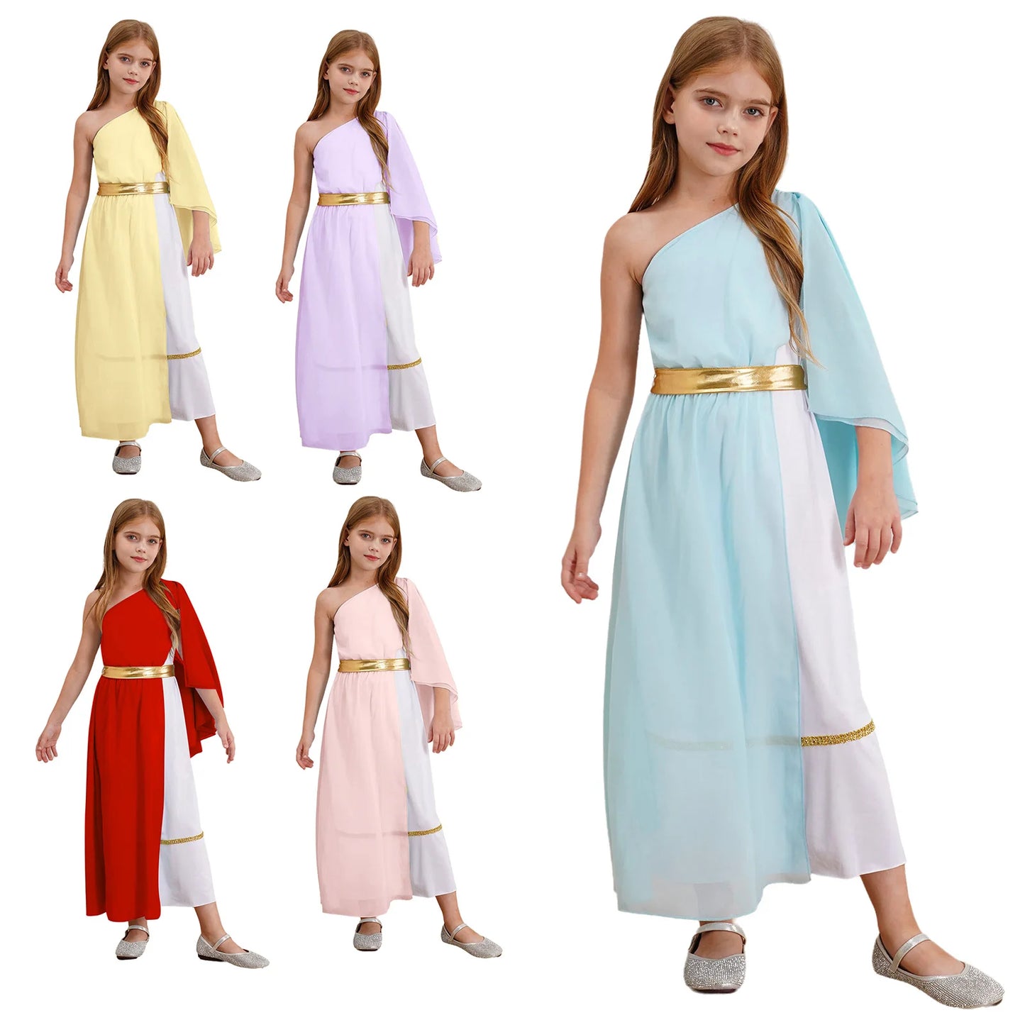 Kids Girls Greek Princess Costume Ancient Roman Empress Tulle Long Maxi Dresses Halloween Toga God Nobility Cosplay Dress Up