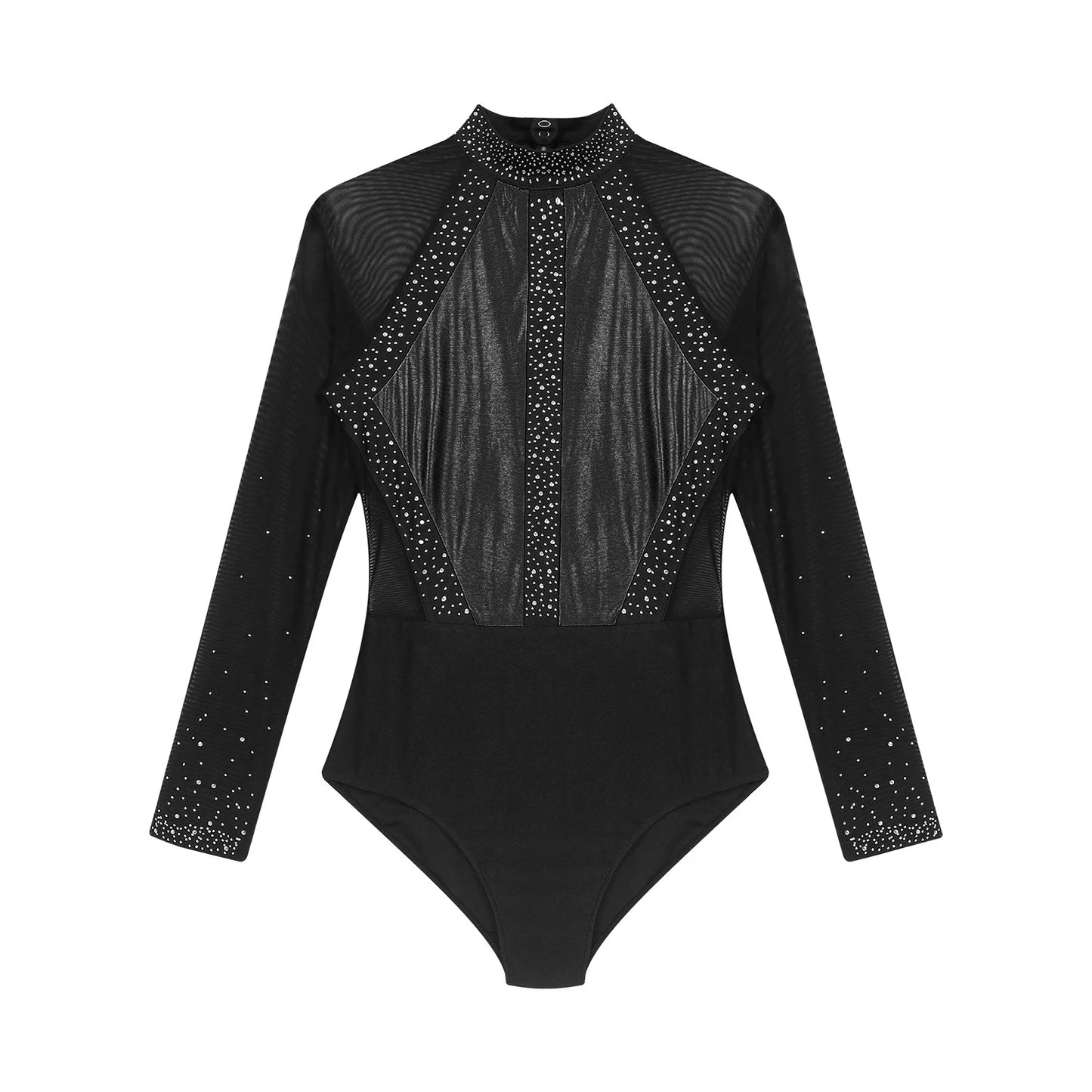 Funkelnde Strass steine für Damen Farb block Gymnastik Trikots Langarm Ballett Tanz Bodysuit Overall sportliche Tanz kleidung