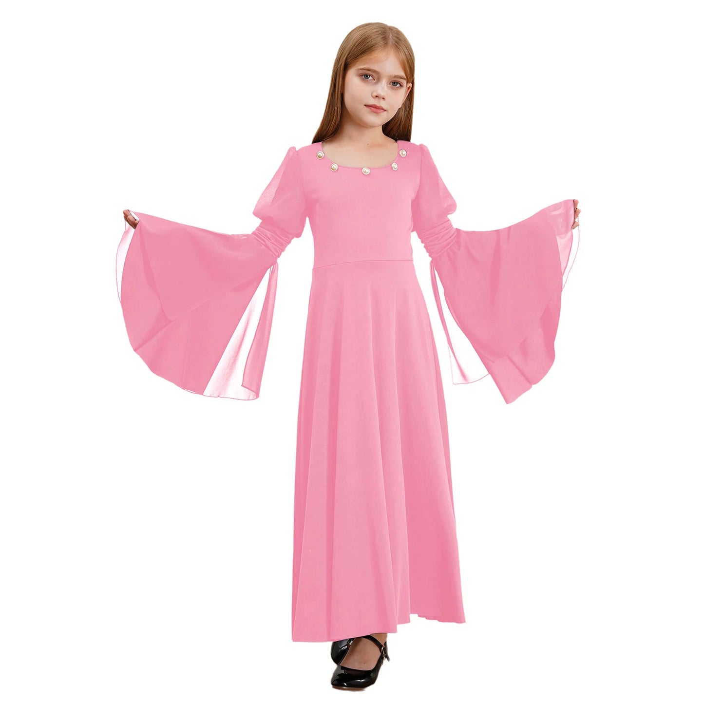 Kinder Mädchen mittelalter liche Renaissance Fee Kostüm Glocken ärmel Perlen viktoria nischen Kleid Retro-Kleid für Halloween Cosplay-Party