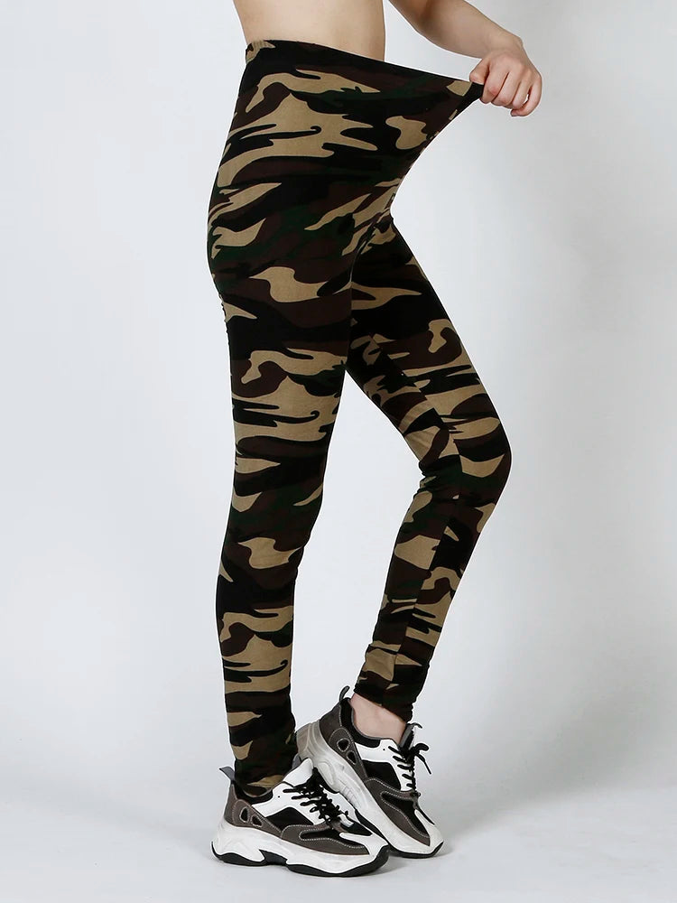 CUHAKCI Camouflage Printed Women Leggings Fitness Leggins Gym High Elastic Skinny Army Green Jegging Sport Pencil Pants New