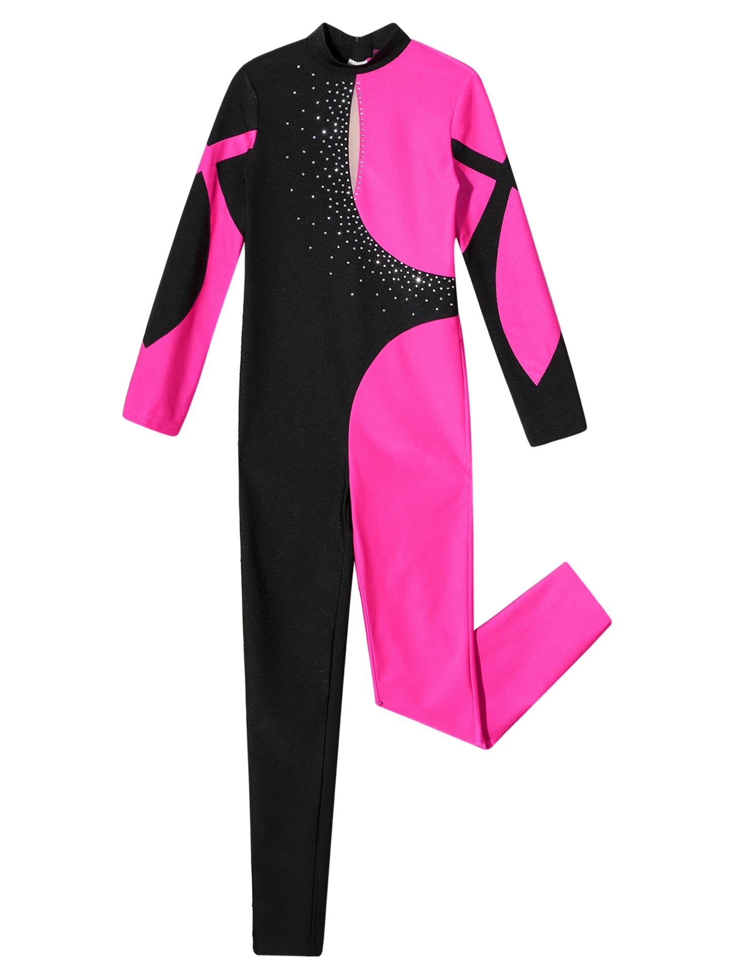 Kids Girls Ballet Dance Gymnastics Leotard Shiny Rhinestone Long Sleeve Full Body Unitard Workout Bodysuit Jumpsuits Dancewear