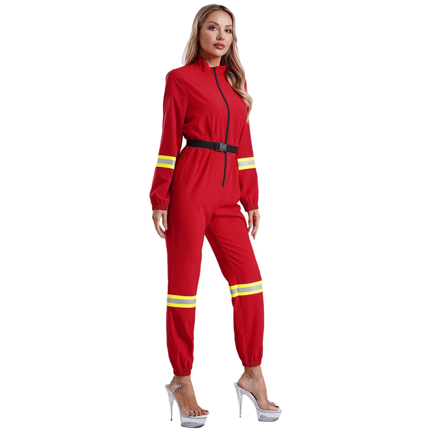 Damen Feuerwehr mann Kostüm Feuerwehr mann Langarm Front Reiß verschluss Overall Stram pler Overalls für Halloween Party Rollenspiel verkleiden