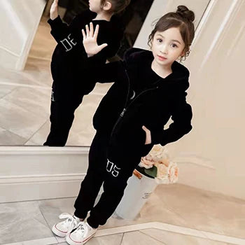 4 5 6 8 10 12 Jahre Winter Mädchen Trainings anzug Herbst Teenager Kleidung gepolsterte Samt jacke Hoodie Hose 3 Stück Kinder kleidung