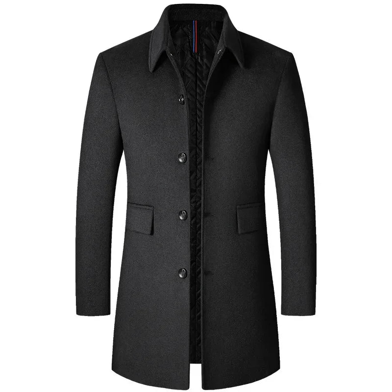 Männlichen Woll Mantel Einfarbig Schlanke Mitte Länge Windjacke Warm Wear-Resistant herren Wolle Mantel Business Formale tragen Lässige Jacke