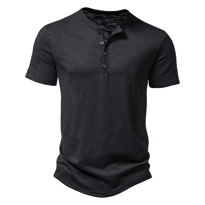 New Summer T Shirt Men Fashion Henley Collar White Tshirt Mens Short Sleeve Casual Slim Tops Tees Solid Color T-shirt for Man