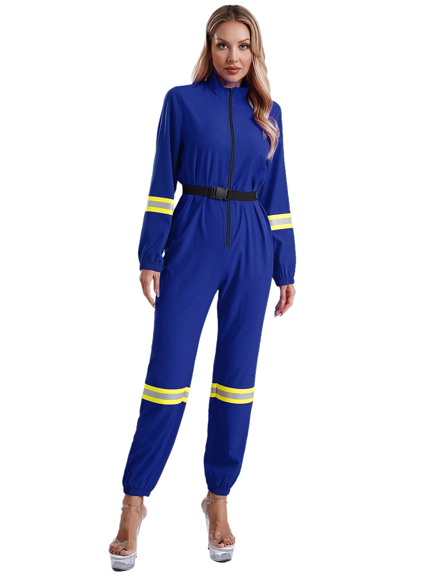 Damen Feuerwehr mann Kostüm Feuerwehr mann Langarm Front Reiß verschluss Overall Stram pler Overalls für Halloween Party Rollenspiel verkleiden