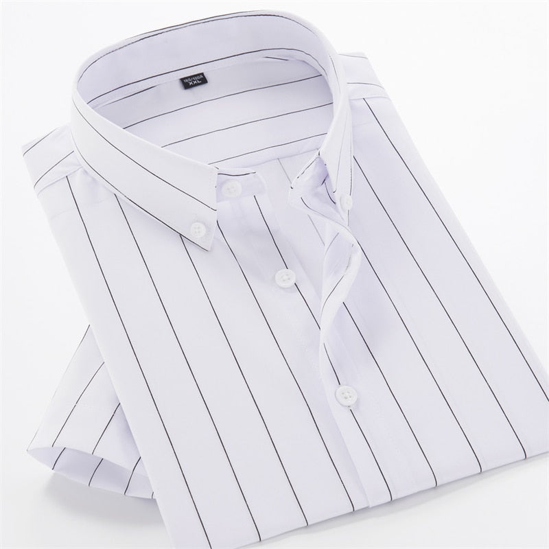 6XL 7XL 8XL 9XL 10XL Plus Size Men&#39;s Loose Striped Short Sleeve Shirts Summer Branded Business Casual Stretch Lightweight Shirts