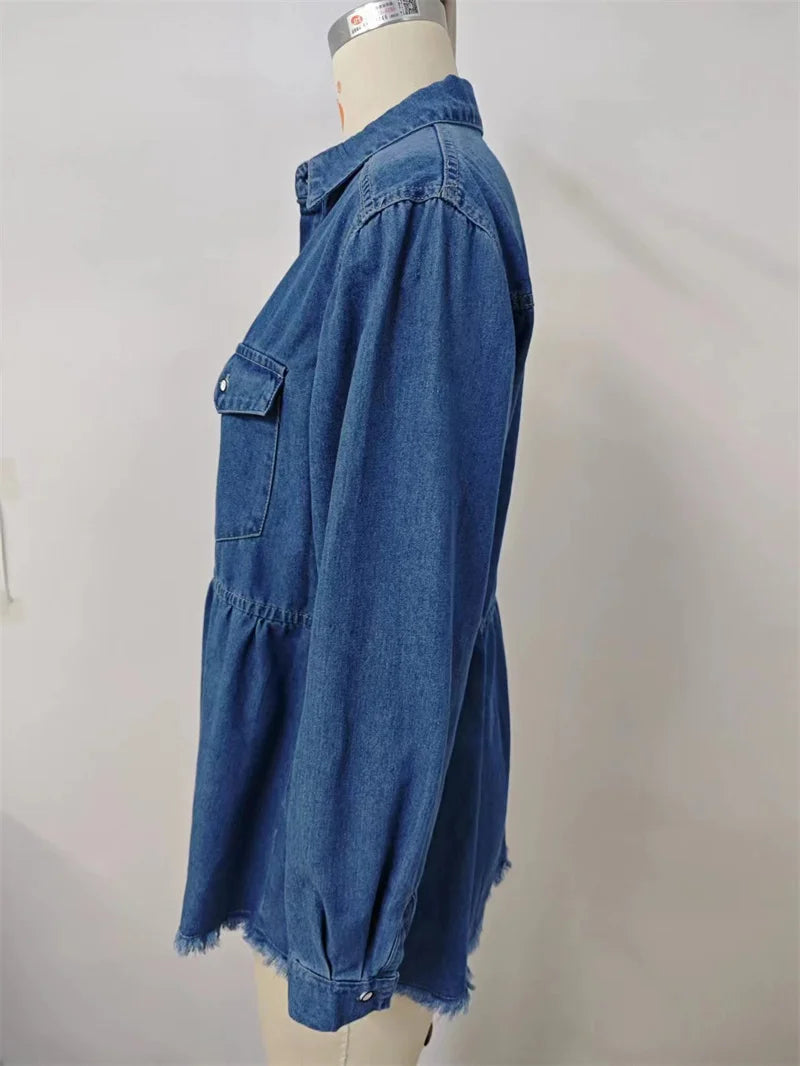 2024 Mode Falten rock Saum Jeans jacke Frauen Frühling Sommer dünne lässige einreihige Strickjacke Mantel weibliche schlanke Oberbekleidung