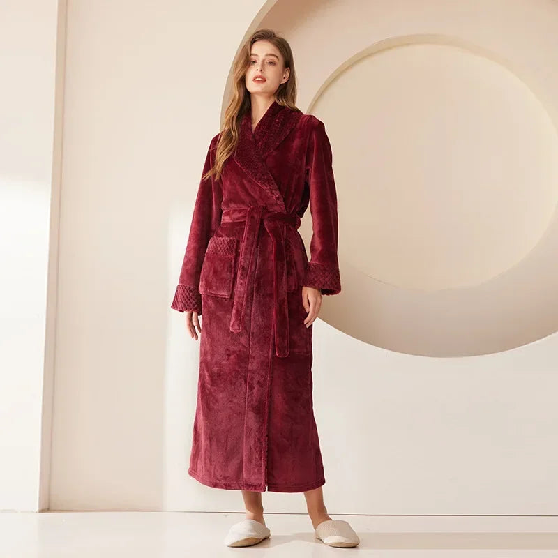 Plus Größe Dicke Flanell Robe Homewear Lose Korallen Fleece Nachtwäsche Männlichen Kimono Bademantel Kleid Herbst Winter Paar Lounge Tragen