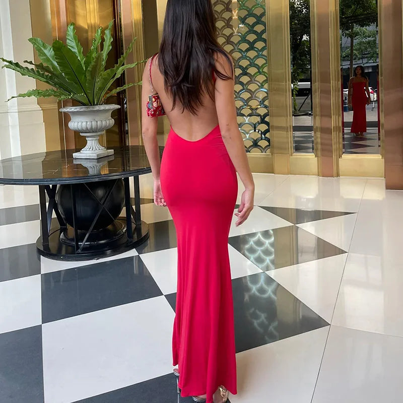 Cryptographic Draped Sexy Backless Sleeveless Slip Maxi Dress for Women Elegant Summer Sundresses Holiday Beach Vestido Clothes