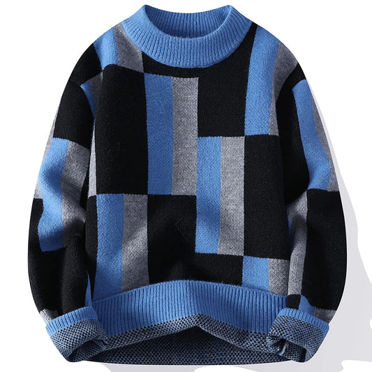 Herbst Winter Herren Mock Neck Strick pullover Mode Plaid Strick pullover Männer jugendliche Vitalität lässig locker warm y2k Pullover