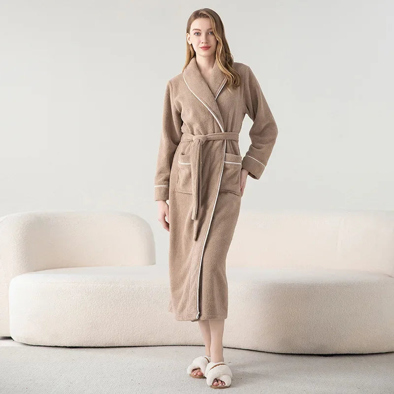 Rosa Bademantel Kleid Verdicken Fleece Kimono Nachtwäsche Männer Lose Nachtwäsche Herbst Winter Neue Hause Kleidung Dusche Peignoir Nachthemd