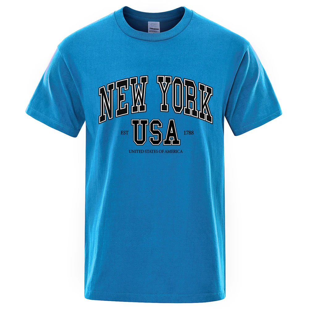 New York Usa Est 1788 Street City Letter Tops Men O-Neck Shirt Summer Loose Clothing Cotton Oversize Luxury Tshirt Hip Hop Tops