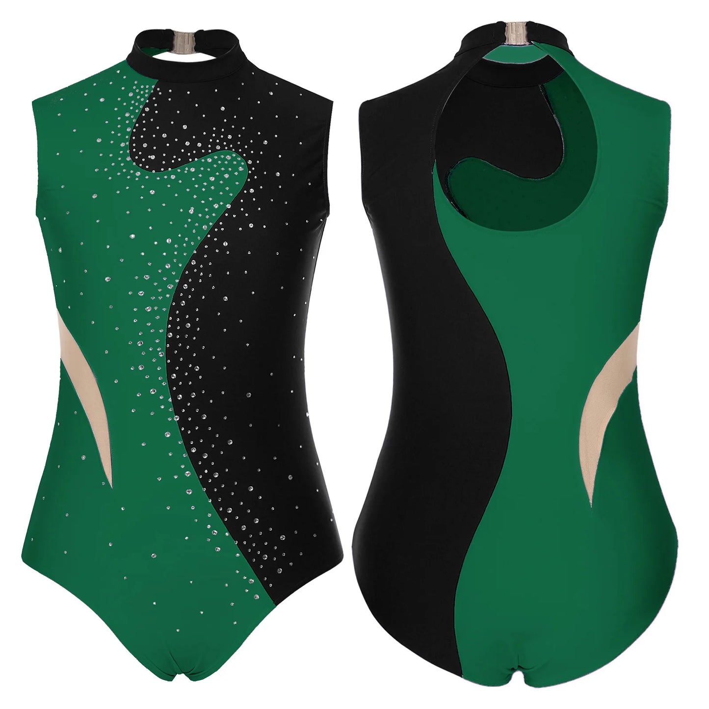 Damen-Trikot mit glitzernden Strasssteinen, ärmellos, für Ballett, Tanz, Gymnastik, Body, Eiskunstlauf, Wettbewerb, Kostüm, Tanzbekleidung