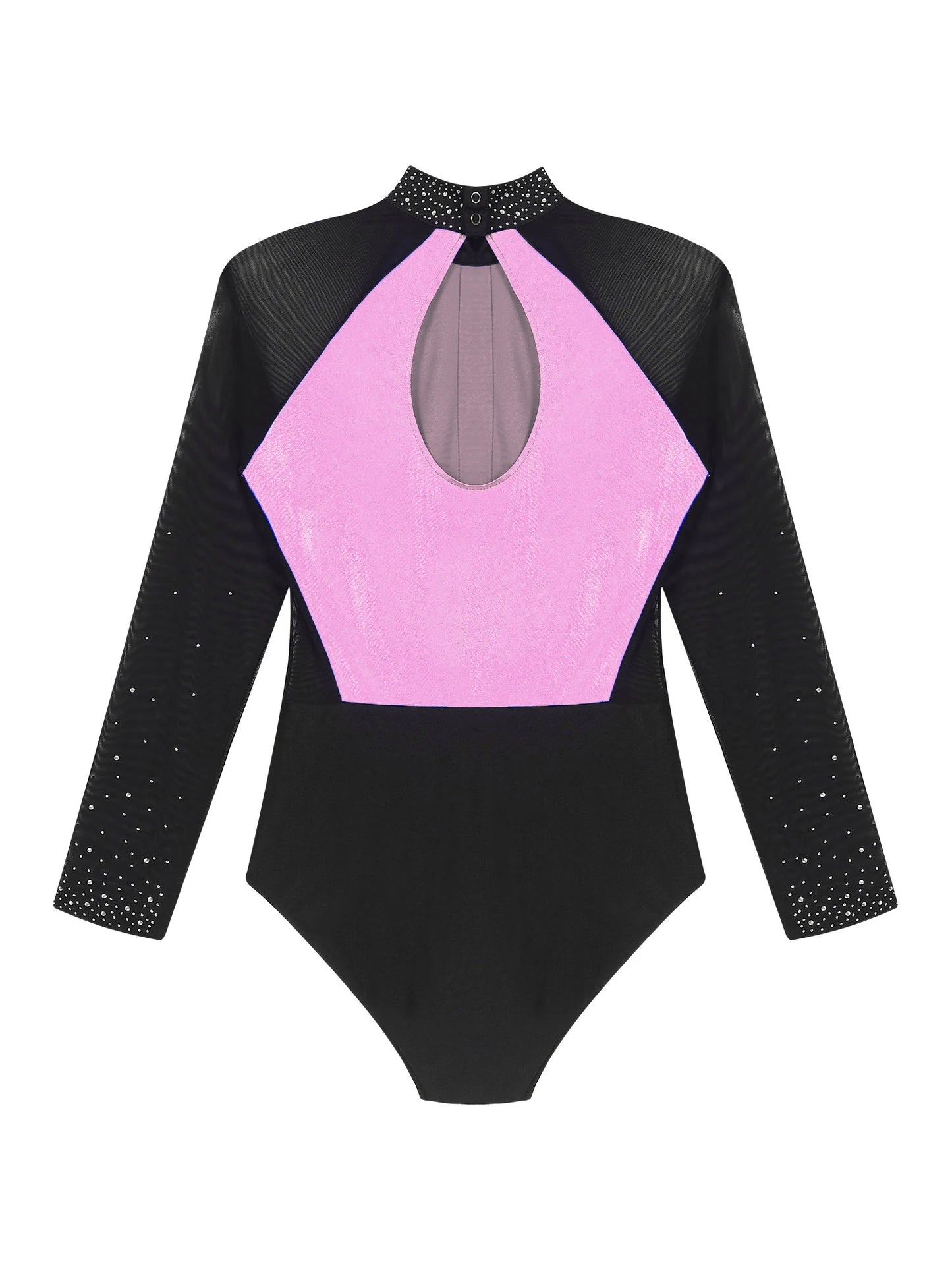 Funkelnde Strass steine für Damen Farb block Gymnastik Trikots Langarm Ballett Tanz Bodysuit Overall sportliche Tanz kleidung