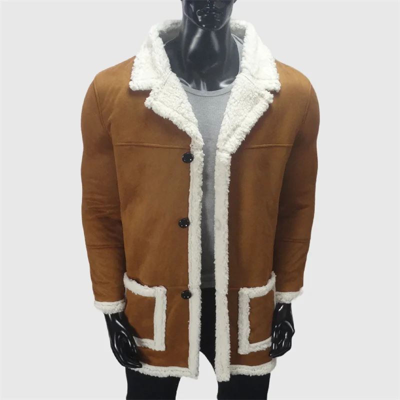 Verdickte männer Fleece Jacke Winter Warme Mantel Künstliche Wolle Casual Oberbekleidung Gedreht Pelz Kragen Große Größe Männliche Kleidung S-5XL