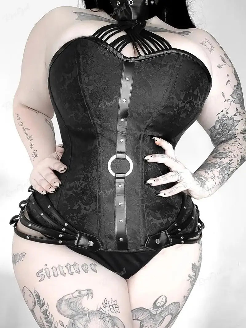 ROSEGAL Plus Size Damen Gothic PU Leder Korsett, Strappy Overbust Unterwäsche, Bauch kontrolle und Gewichts verlust Korsett Oberteile