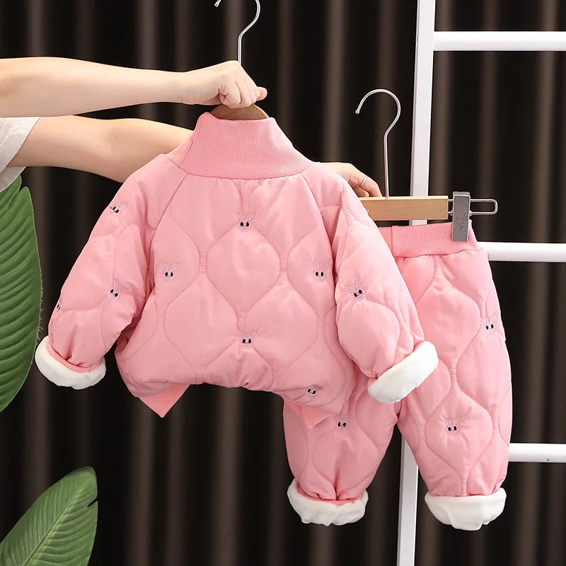 1 2 3 4 5 Jahre Winter Baby Mädchen Kleidung Sets Warm Halten Verdicken Mantel Und Hosen Mädchen Anzüge Geburtstag geschenke Kinder Kleidung