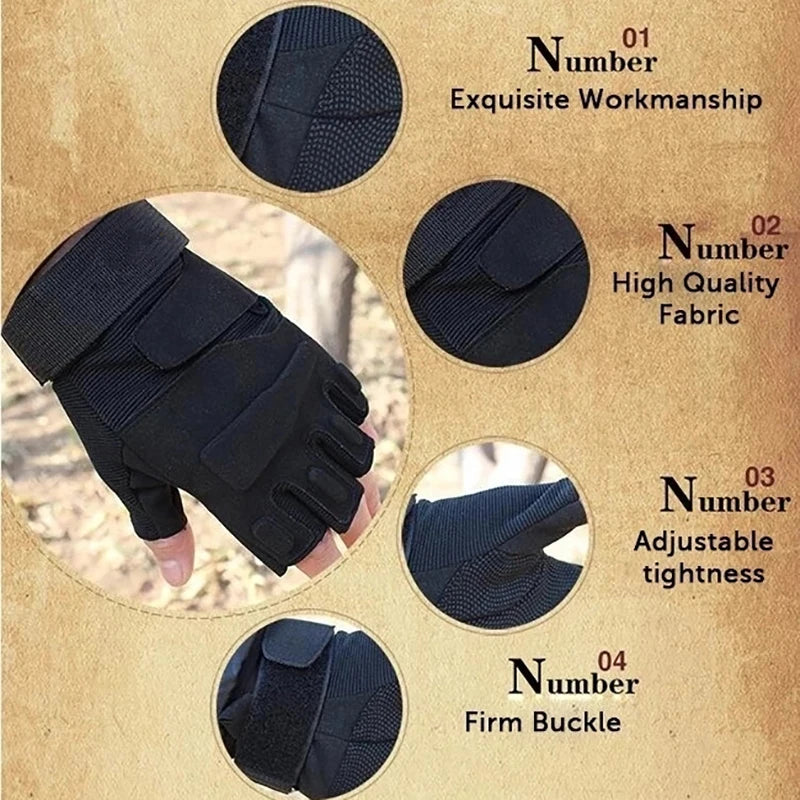 HAN WILD Men's Tactical Gloves Military Army Half Finger Gloves Bicycle Mittens Fitness Weights Motorcycle Driving Gym Gloves