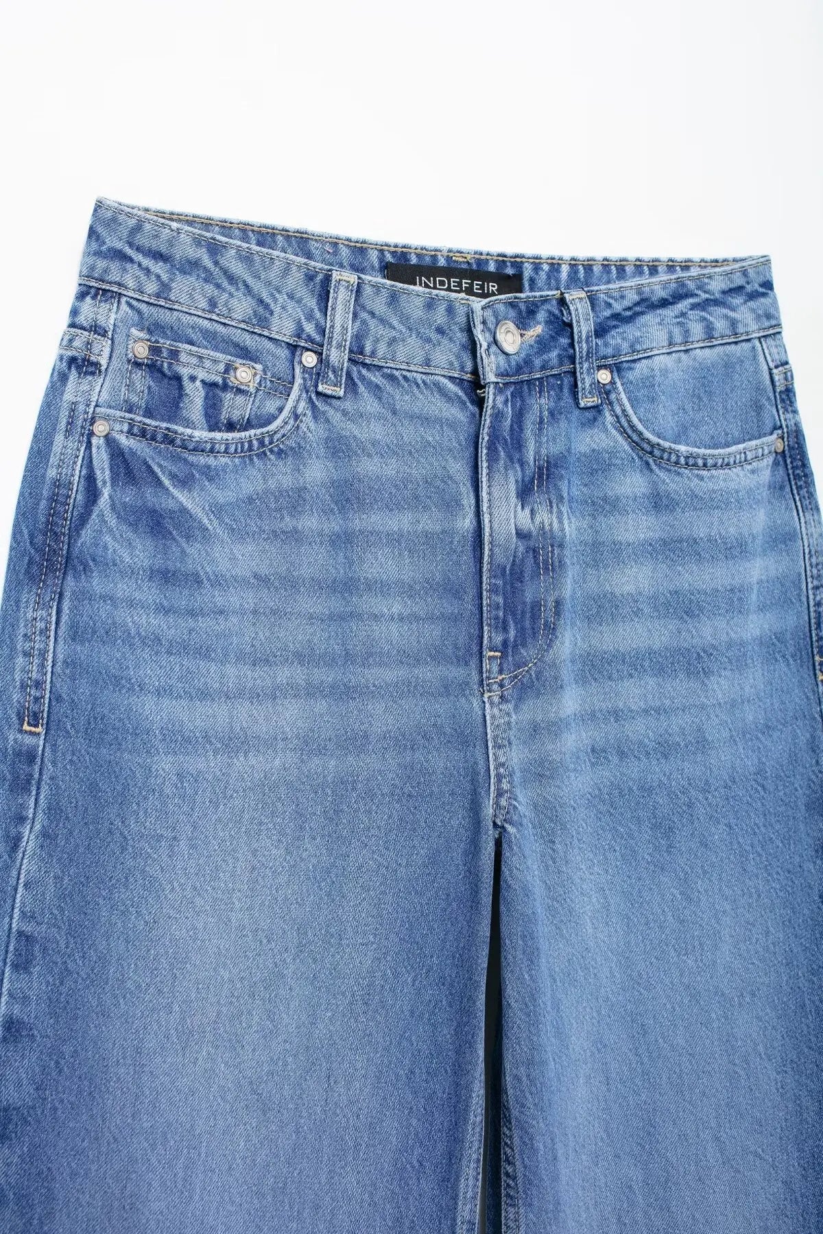 TRAFZA Frauen Mode Taschen Hochhaus Lose Jeans Weiblichen Sommer Elegante High Street Verziert Beiläufige Gerade Breite Bein Hosen