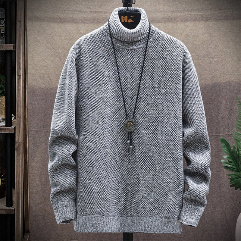New Autumn Winter Turtleneck Sweaters Men Slim Knitted Pullovers Mens Solid Color Casual Knitwear Sweaters Fleece Warm Pullovers